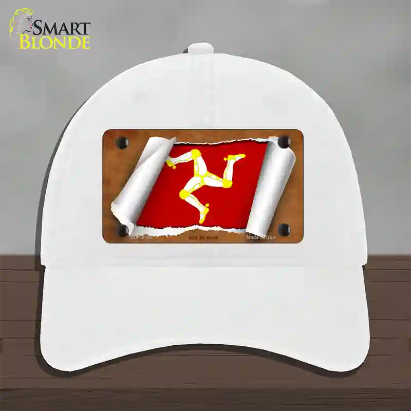 Isle of Man Flag Scroll Novelty License Plate Hat Unconstructed Cotton / White