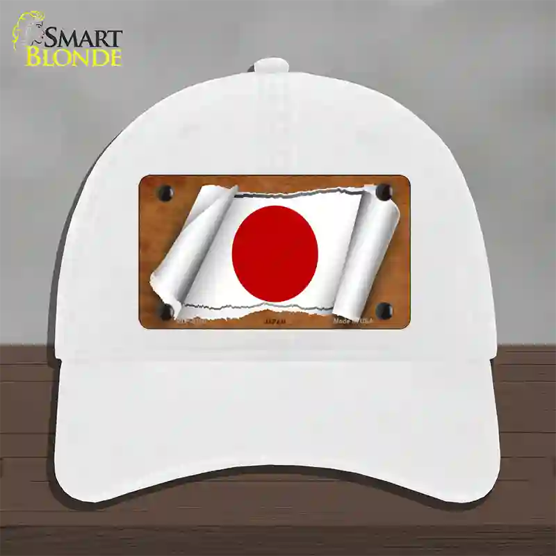 Japan Flag Scroll Novelty License Plate Hat Unconstructed Cotton / White