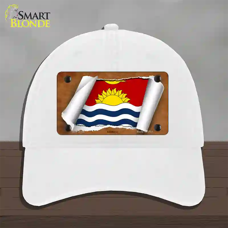 Kiribati Flag Scroll Novelty License Plate Hat Unconstructed Cotton / White