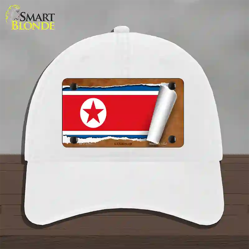 North Korea Flag Scroll Novelty License Plate Hat Unconstructed Cotton / White