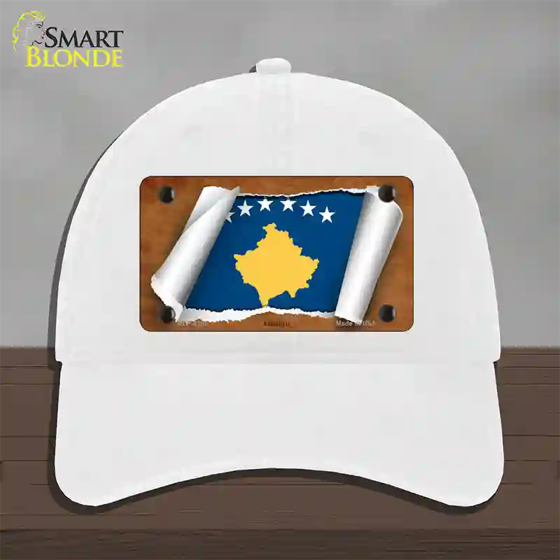 Kosovo Flag Scroll Novelty License Plate Hat Unconstructed Cotton / White