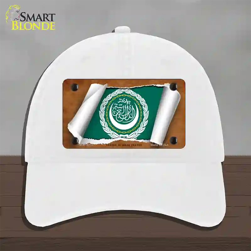 League of Arab States Flag Scroll Novelty License Plate Hat Unconstructed Cotton / White