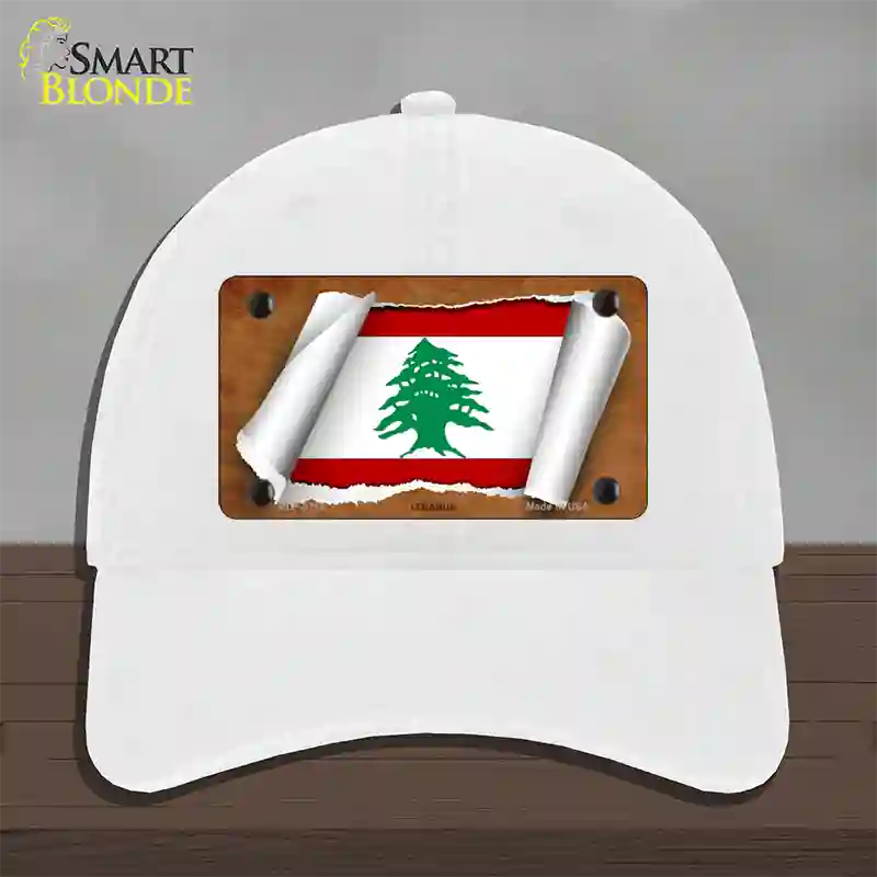 Lebanon Flag Scroll Novelty License Plate Hat Unconstructed Cotton / White