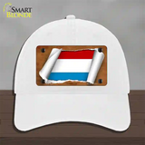 Luxemboury Flag Scroll Novelty License Plate Hat Unconstructed Cotton / White