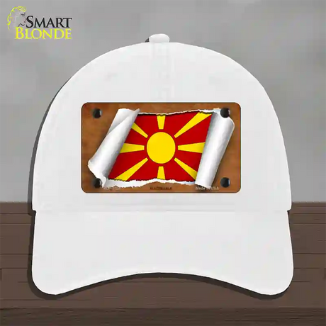 Macedonia Flag Scroll Novelty License Plate Hat Unconstructed Cotton / White