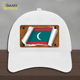 Maldives Flag Scroll Novelty License Plate Hat Unconstructed Cotton / White