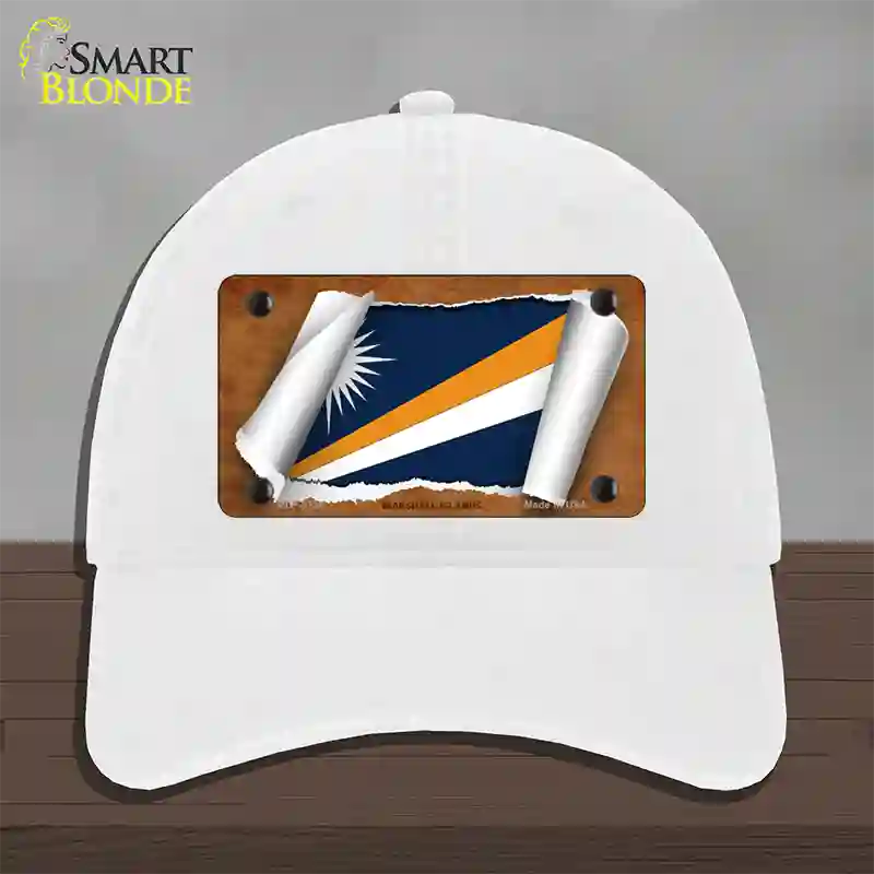 Marshall Islands Flag Scroll Novelty License Plate Hat Unconstructed Cotton / White