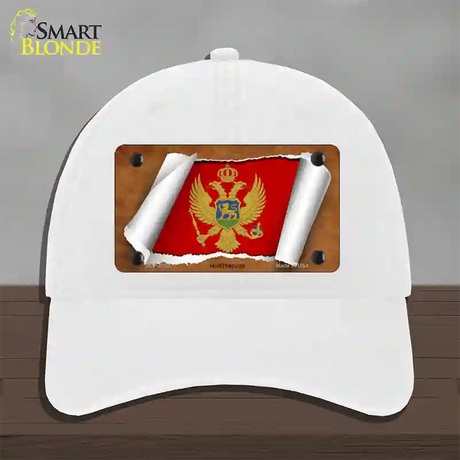 Montenegro Flag Scroll Novelty License Plate Hat Unconstructed Cotton / White