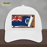 Montserrat Flag Scroll Novelty License Plate Hat Unconstructed Cotton / White