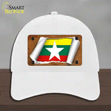 Myanmar Flag Scroll Novelty License Plate Hat Unconstructed Cotton / White