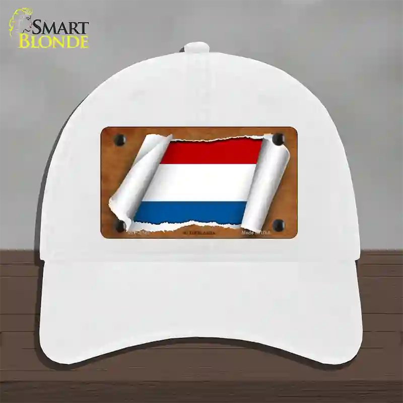 Netherlands Flag Scroll Novelty License Plate Hat Unconstructed Cotton / White