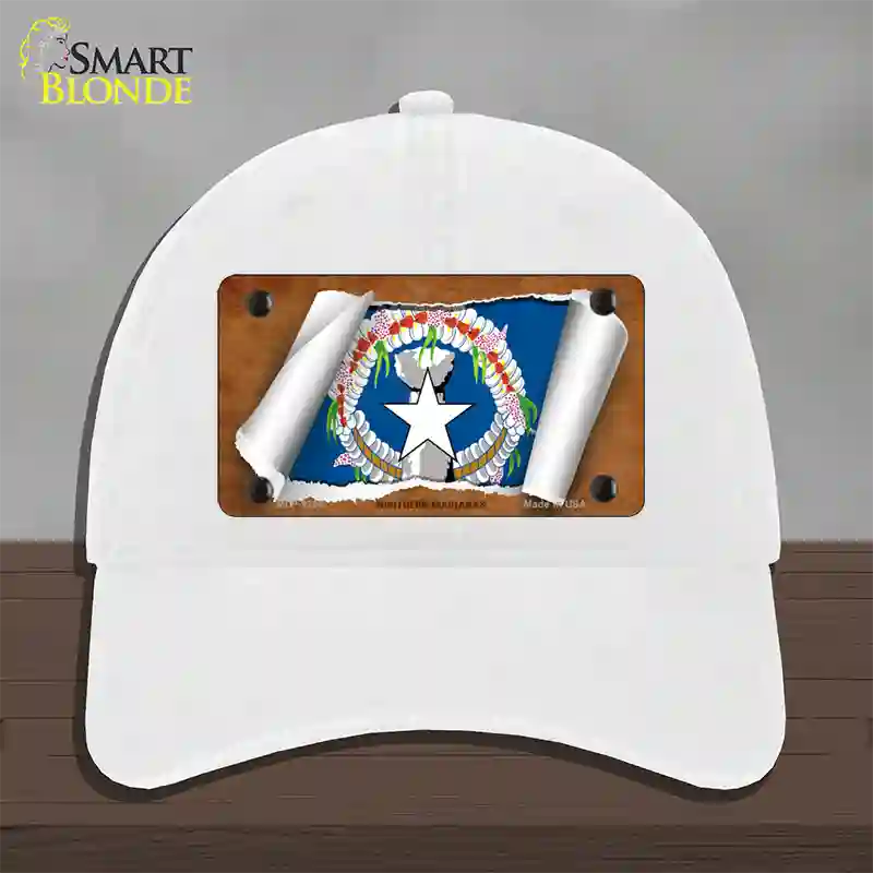 Northern Marianas Flag Scroll Novelty License Plate Hat Unconstructed Cotton / White