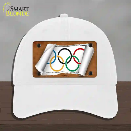 Olympic Flag Scroll Novelty License Plate Hat Unconstructed Cotton / White