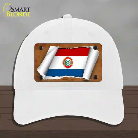 Paraguay-OBV Flag Scroll Novelty License Plate Hat Unconstructed Cotton / White