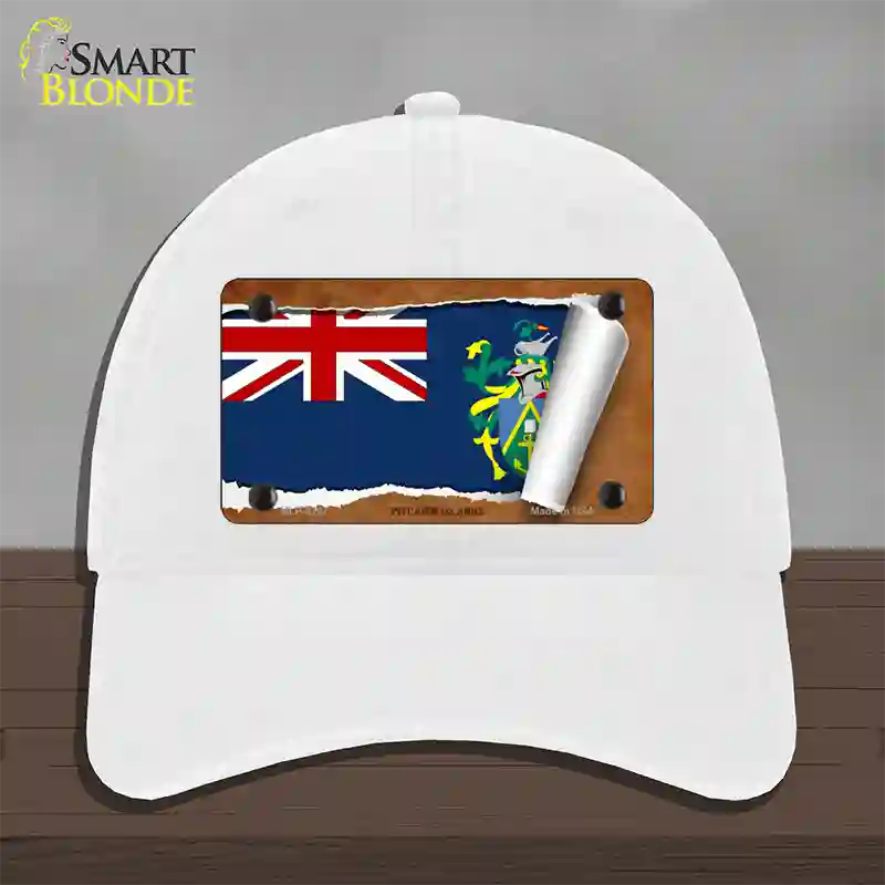 Pitcairn Islands Flag Scroll Novelty License Plate Hat Unconstructed Cotton / White