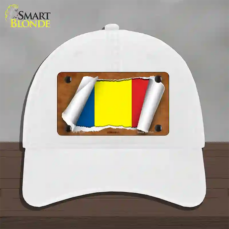 Romania Flag Scroll Novelty License Plate Hat Unconstructed Cotton / White