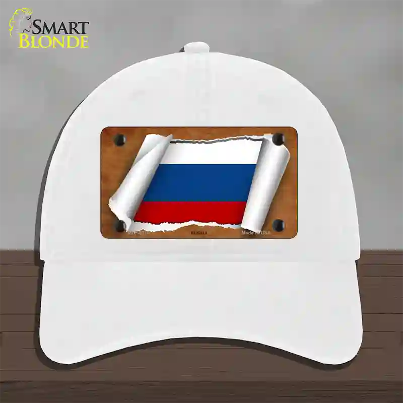 Russia Flag Scroll Novelty License Plate Hat Unconstructed Cotton / White