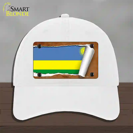 Rwanda Flag Scroll Novelty License Plate Hat Unconstructed Cotton / White