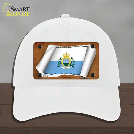 San Marino Flag Scroll Novelty License Plate Hat Unconstructed Cotton / White