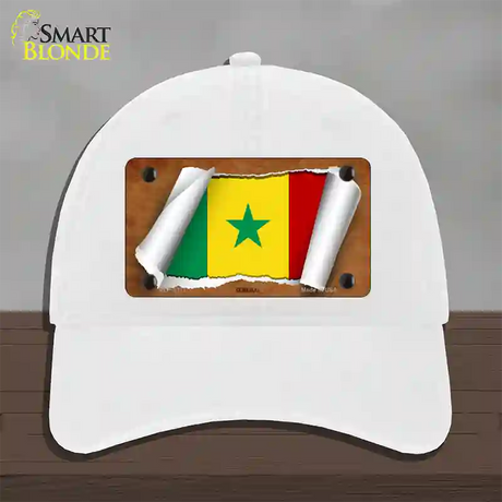 Senegal Flag Scroll Novelty License Plate Hat Unconstructed Cotton / White