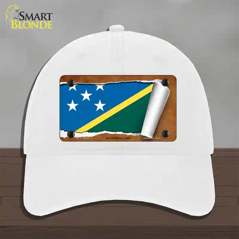 Solomon Islands Flag Scroll Novelty License Plate Hat Unconstructed Cotton / White