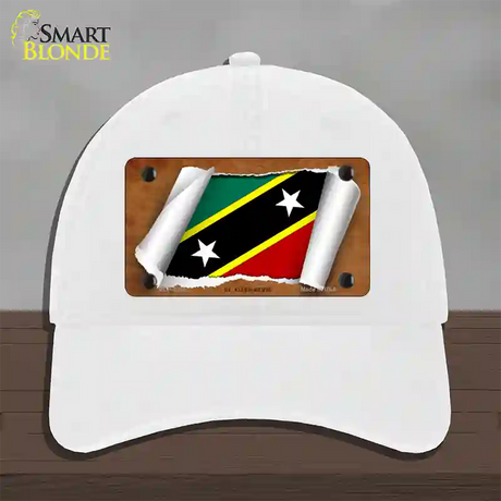 St Kitts-Nevis Flag Scroll Novelty License Plate Hat Unconstructed Cotton / White