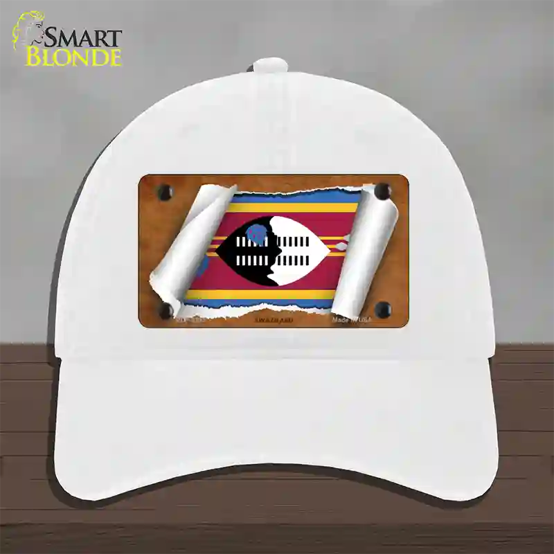 Swaziland Flag Scroll Novelty License Plate Hat Unconstructed Cotton / White