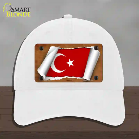 Turkey Flag Scroll Novelty License Plate Hat Unconstructed Cotton / White