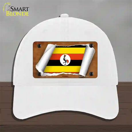 Uganda Flag Scroll Novelty License Plate Hat Unconstructed Cotton / White