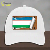 Uzbekistan Flag Scroll Novelty License Plate Hat Unconstructed Cotton / White