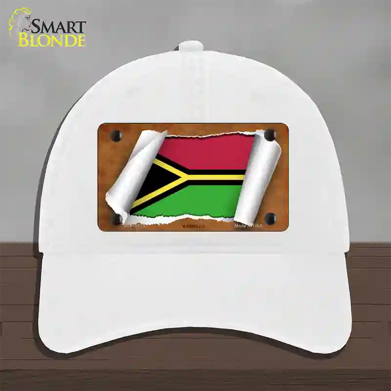 Vanuatu Flag Scroll Novelty License Plate Hat Unconstructed Cotton / White