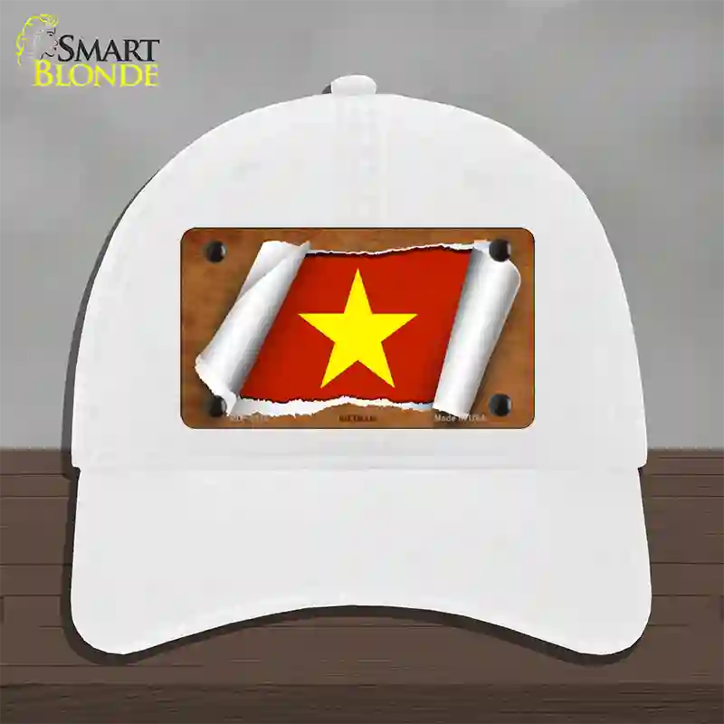 Vietnam Flag Scroll Novelty License Plate Hat Unconstructed Cotton / White