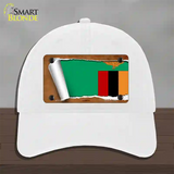 Zambia Flag Scroll Novelty License Plate Hat Unconstructed Cotton / White