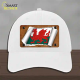 Wales Flag Scroll Novelty License Plate Hat Unconstructed Cotton / White