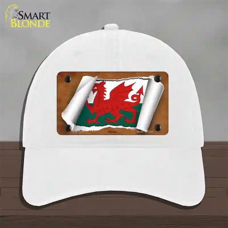 Wales Flag Scroll Novelty License Plate Hat Unconstructed Cotton / White