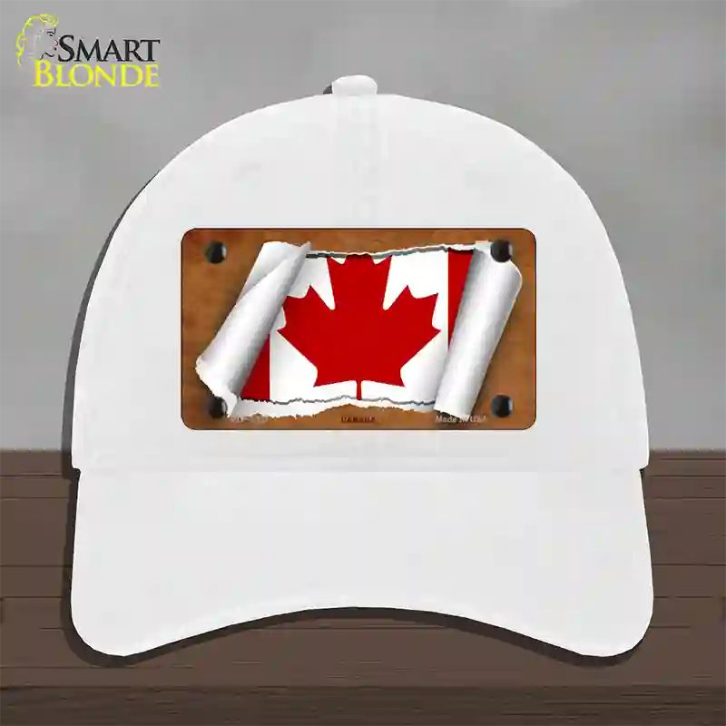 Canada Flag Scroll Novelty License Plate Hat Unconstructed Cotton / White