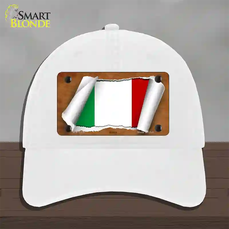 Italy Flag Scroll Novelty License Plate Hat Unconstructed Cotton / White