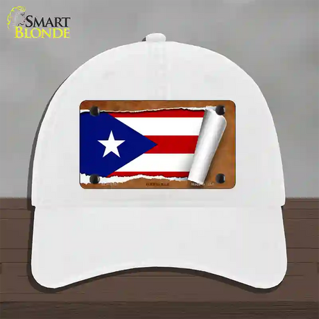 Puerto Rico Flag Scroll Novelty License Plate Hat Unconstructed Cotton / White