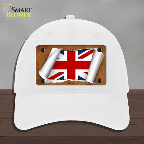 Britain Flag Scroll Novelty License Plate Hat Unconstructed Cotton / White