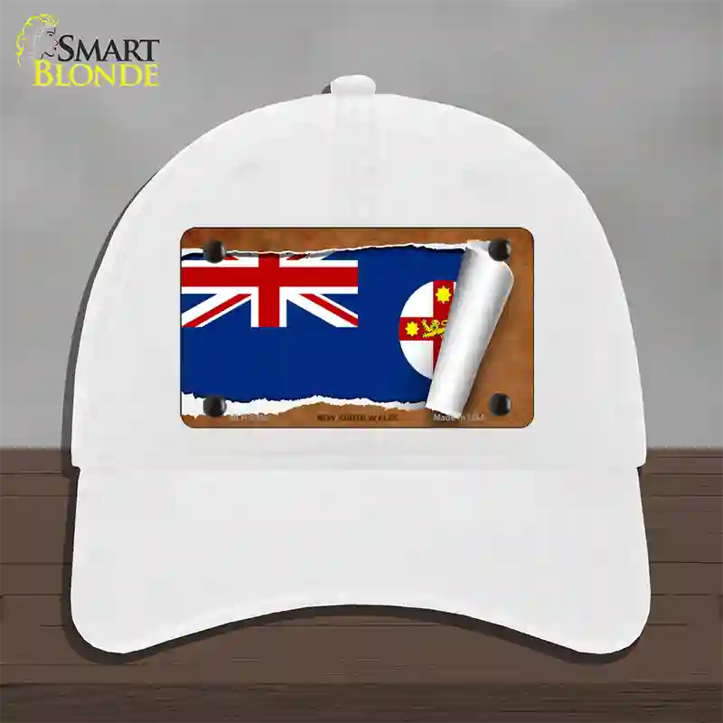 New South Wales Flag Scroll Novelty License Plate Hat Unconstructed Cotton / White