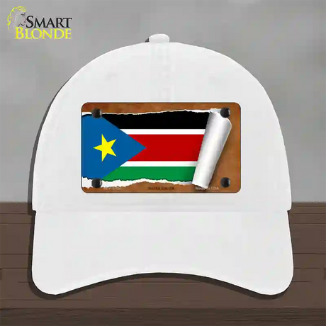 South Sudan Flag Scroll Novelty License Plate Hat Unconstructed Cotton / White