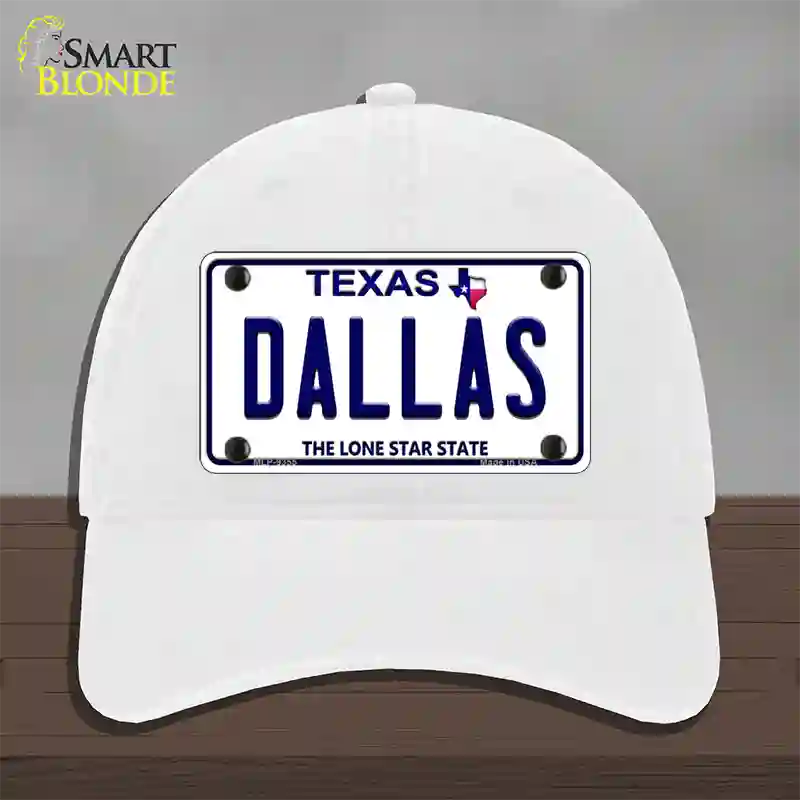 Dallas Texas Novelty License Plate Hat Unconstructed Cotton / White