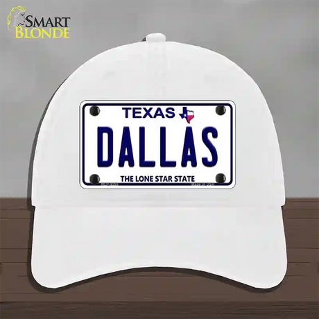 Dallas Texas Novelty License Plate Hat Unconstructed Cotton / White