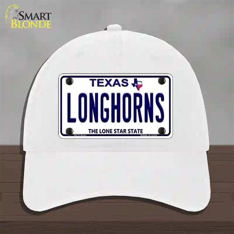 Longhorn Texas Novelty License Plate Hat Unconstructed Cotton / White