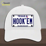 Hookem Texas Novelty License Plate Hat Unconstructed Cotton / White