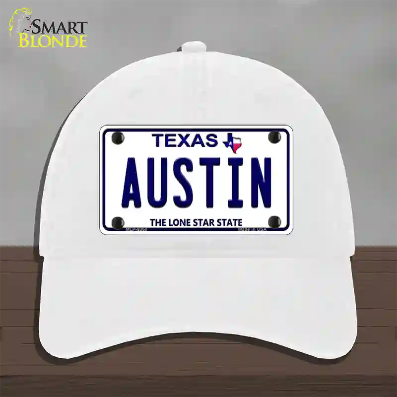 Austin Texas Novelty License Plate Hat Unconstructed Cotton / White