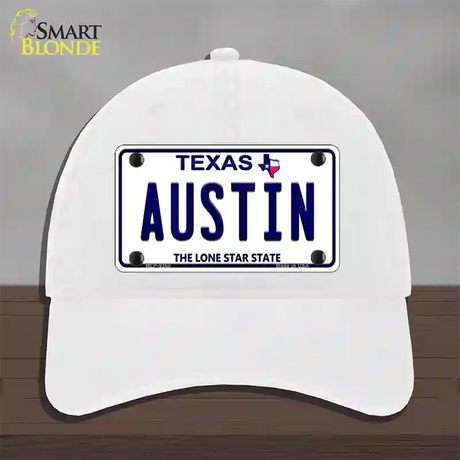 Austin Texas Novelty License Plate Hat Unconstructed Cotton / White