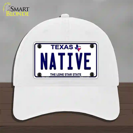 Native Texas White Novelty License Plate Hat Unconstructed Cotton / White