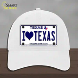 I Love Texas Novelty License Plate Hat Unconstructed Cotton / White