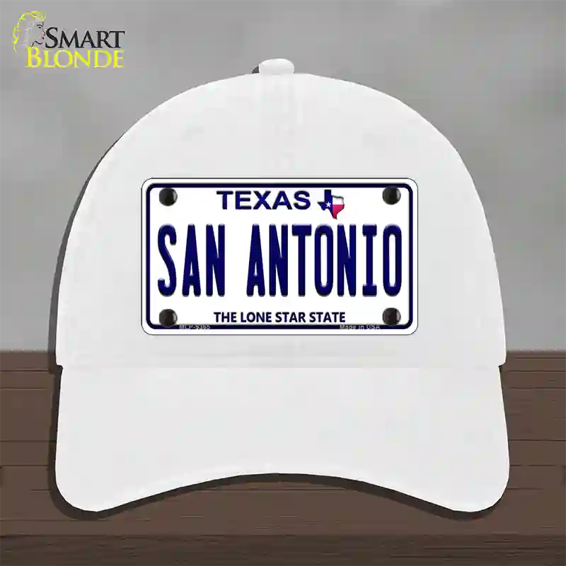 San Antonio Texas Novelty License Plate Hat Unconstructed Cotton / White